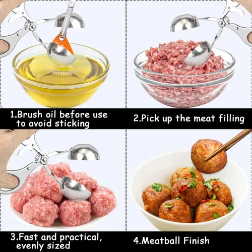 Miniatura 5 de DOERDO - Albóndigas de acero inoxidable para hacer albóndigas, herramienta para hacer albóndigas, para helado, cuchara, frutas, herramientas