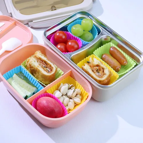 Miniatura 4 de Paquete de 24 moldes de silicona para magdalenas, moldes reutilizables para cupcakes para hornear, divisores Bento de 3 formas para lonchera