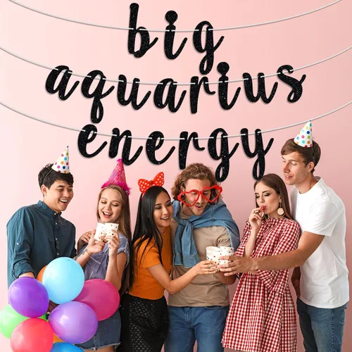 Miniatura 3 de Big Aquarius - Cartel de energía de Acuario, letrero de feliz cumpleaños con temática del zodiaco de 12 constelaciones, suministros de decoración
