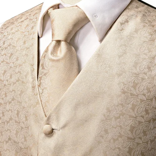 Miniatura 5 de Hi-Tie Juego de 5 piezas de chaleco con corbata de pañuelo de solapa, conjunto de chaleco de seda jacquard formal para esmoquin S-3XL