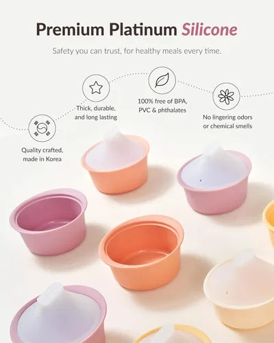 Miniatura 3 de Moyuum Vaporizador de silicona para microondas, fabricado en Corea, cuenco para preparar alimentos para bebés con tapa, olla de vapor para huevos