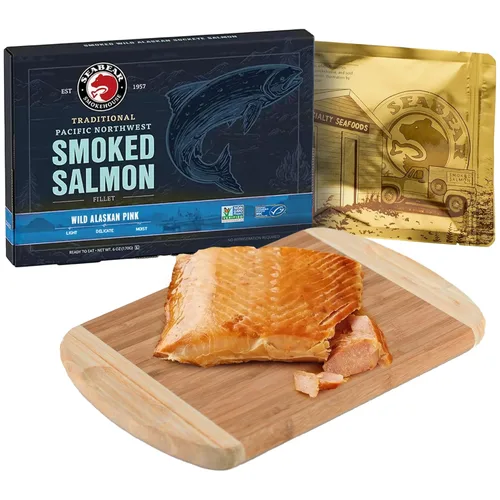 Miniatura 14 de SeaBear Seattle Skyline - Caja de regalo de salmón ahumado, capturado en la naturaleza, estable en el almacenamiento, listo para comer, 6 onzas