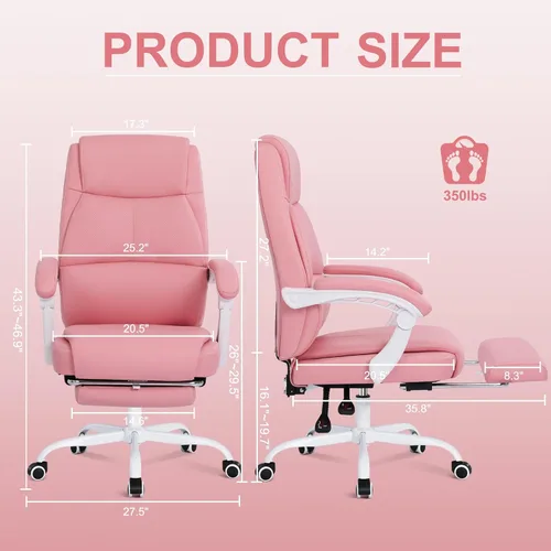 Miniatura 2 de Misolant Silla de oficina grande y alta con reposapiés, silla de escritorio de respaldo alto con reposabrazos de varillaje, sillas ejecutivas Rosa