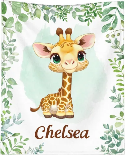 Miniatura 10 de Manta personalizada de animales bebés para niños y niñas, mantas personalizadas con nombre, manta ligera de franela suave para ropa de cama, sofá