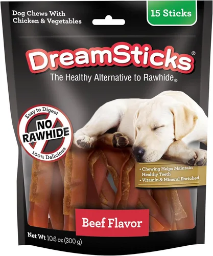 DreamBone DreamSticks - Palitos masticables para perros sin cuero crudo hechos con carne de res y verduras reales, 15 palitos