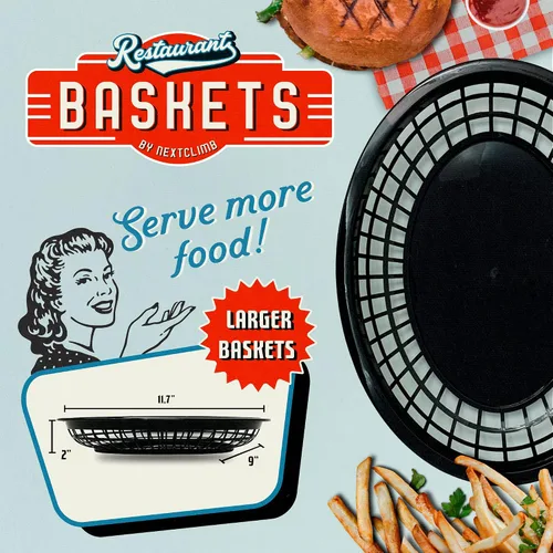 Miniatura 2 de Cestas de plástico de comida rápida, enormes cestas de comida de 12 x 9 pulgadas para servir, reutilizables, para restaurante, comedor, hamburguesa