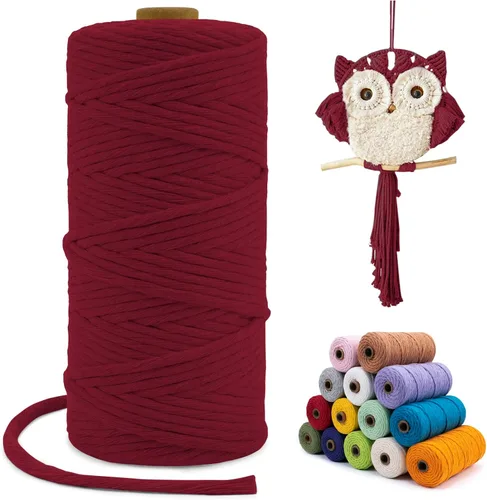 Miniatura 110 de Cuerda de macramé de una sola hebra de 0.197 in x 110 yardas, cuerda de macramé de algodón natural de 0.197 in, cuerda de algodón grueso para colgar