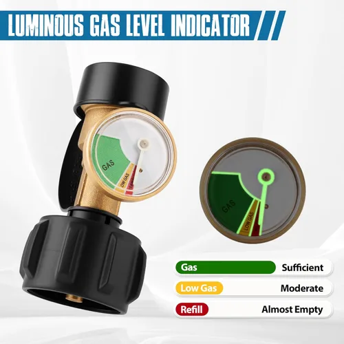 Miniatura 5 de Siziviki Paquete de 2 medidores de tanque de propano con detector de fugas, indicador de nivel universal para tanques de 5 a 40 libras, conector
