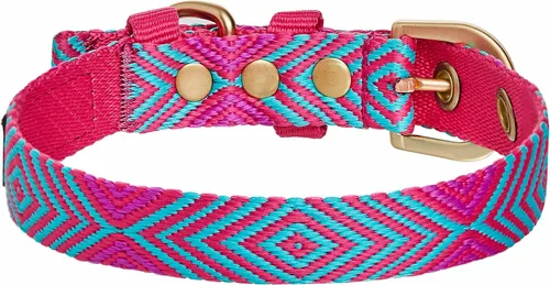 Miniatura 7 de Blueberry Pet - Collar ajustable para perro con forma de diamantes tribales del sudoeste en francés rosa con hebilla de metal, cuello 9-12.5