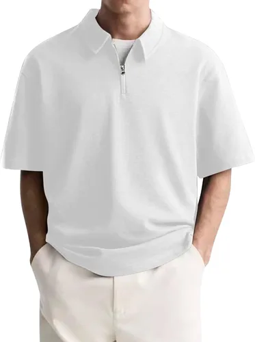 Miniatura 12 de Camisas polo con cremallera para hombre, camiseta de cuello de moda de verano, talla grande, camisa de golf clásica lisa para exteriores, tops