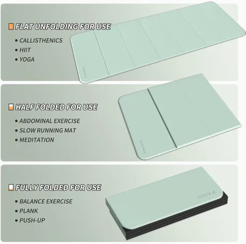 Miniatura 7 de PAIDU Esterilla de yoga plegable para fitness, extra gruesa de 2/5 pulgadas (0.394 in) TPE antideslizante certificado SGS 75 x 26 pulgadas extra