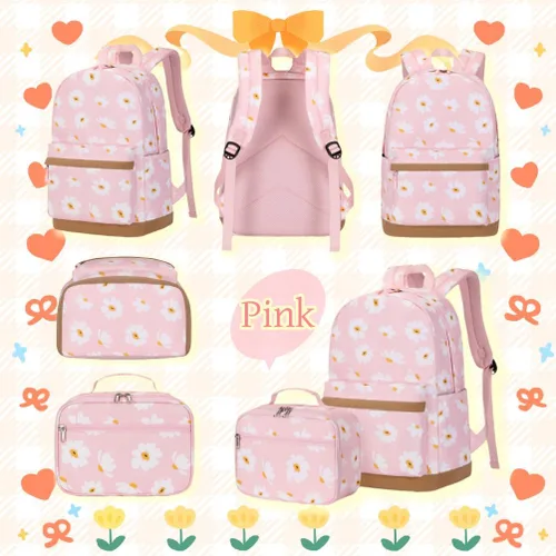 Miniatura 10 de 3 piezas de mochila con estampado de margaritas para niños, mochila de escuela primaria, mochila para estudiantes de primaria, mochila para Negro