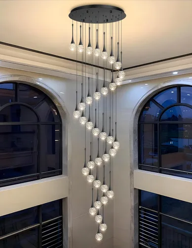 Miniatura 24 de 16 Luces Moderna Lámpara de Techo de Cristal Glam para Techo Alto, Lámpara Colgante LED Regulable para Escalera, Vestíbulo, Entrada, Sala de Estar