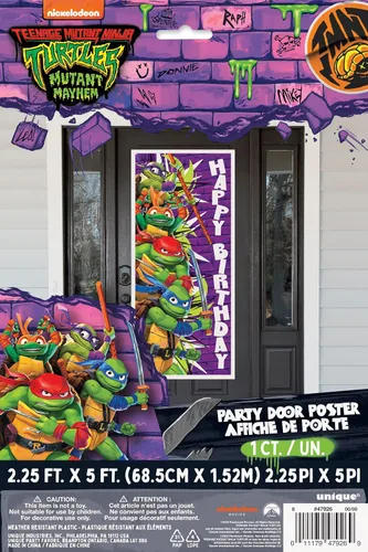 Miniatura 3 de Póster de cumpleaños de las Tortugas Ninja Mutantes Adolescentes – 27 x 60 pulgadas, 1 unidad Llamativa decoración de fiesta para fiestas