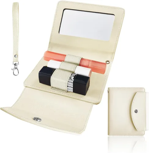 Miniatura 12 de Estuche de lápiz labial de PU con espejo, con capacidad para 4 lápices labiales largos, organizador de maquillaje, estuche de viaje para cosméticos