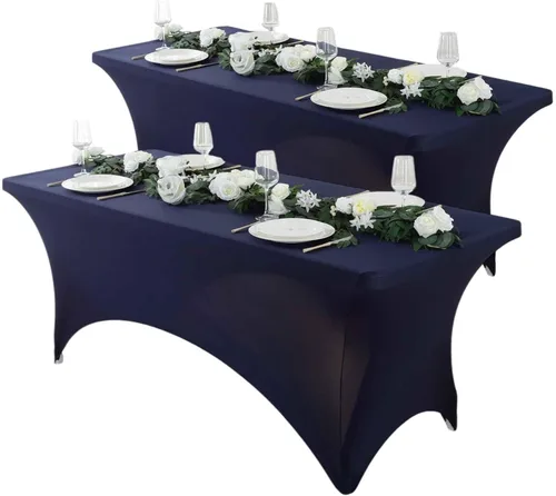 Miniatura 19 de Paquete de 2 manteles de elastano negro de 6 pies – Manteles ajustados – Mantel elástico de ajuste universal para mesas plegables – Sin arrugas