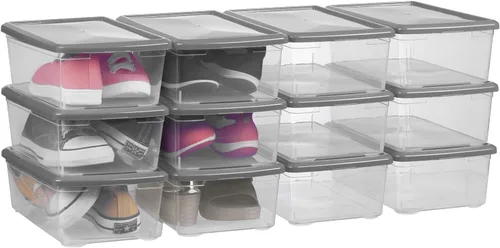 Miniatura 6 de Cajas transparentes para zapatos, 12 cajas de almacenamiento de plástico con tapa de pestillo, cajas de almacenamiento rectangulares duraderas