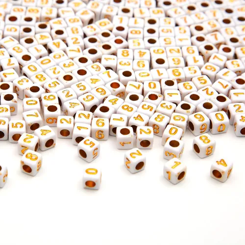 Miniatura 5 de 1000 cuentas cuadradas de números, cubos de 0.236 x 0.236 pulgadas, cuentas acrílicas blancas para bricolaje para pulseras, collares, joyería