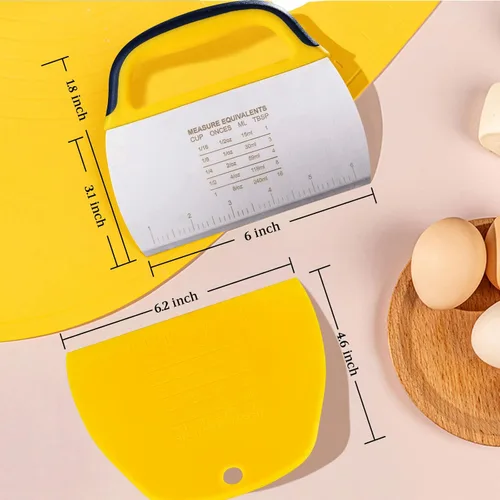 Miniatura 2 de YGDZ Raspador de masa 2 piezas, cortador de masa de acero inoxidable con agarre, raspador de banco de plástico con escala de medición, cortador