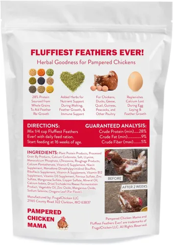 Miniatura 4 de Pampered Chicken Mama Suplemento de muda para pollos: las plumas más esponjosas de la historia Alimento para pollo en el patio trasero y suministros
