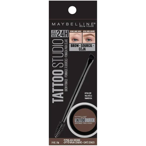 Miniatura 2 de Maybelline TattooStudio Pomada para cejas de larga duración, ajustable, maquillaje para cejas, marrón ceniza, 1 unidad 378 CENIZA MARRÓN
