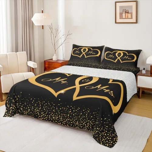 Miniatura 16 de Dog Side My Side - Juego de sábanas de tamaño Queen, color negro y blanco, sábana bajera ajustable para mujeres y hombres, sábanas románticas