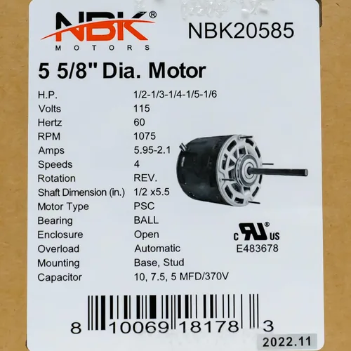 Miniatura 8 de NBK 20585 Motor del soplador del manipulador de aire del horno 1/2 a 1/6 HP 1075 RPM 115 voltios reemplazo para 5460 4 velocidades