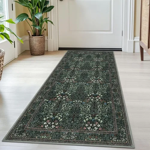 SIILOOM Alfombra antideslizante de pasillo moderna de 2 x 5, súper suave, para pasillos, decoración para cocina, alfombras para pasillos sin 2-Verde