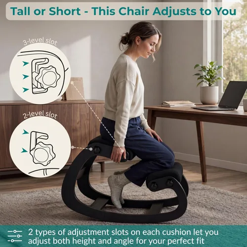 Miniatura 5 de NYPOT Silla ergonómica de rodillas con asientos ajustables - Silla de rodillas para corrección de postura y taburete oscilante para rodillas
