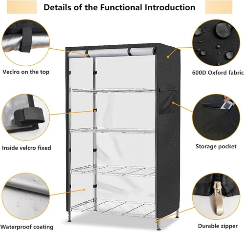 Miniatura 3 de Funda para estantería, impermeable, a prueba de polvo, se adapta a estantes de 36 pulgadas de ancho x 14 pulgadas de profundidad x 54 pulgadas