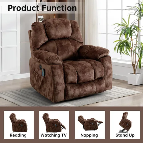 Miniatura 3 de CANMOV Sillón reclinable grande de elevación eléctrica con masaje y calor para personas mayores, con puerto USB, 2 portavasos ocultos