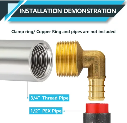 Miniatura 4 de Paquete de 5 accesorios PEX, adaptador de codo NPT roscado macho Pex de 1/2 pulgadas x 3/4 pulgadas, accesorios de engarce de latón, para tubería