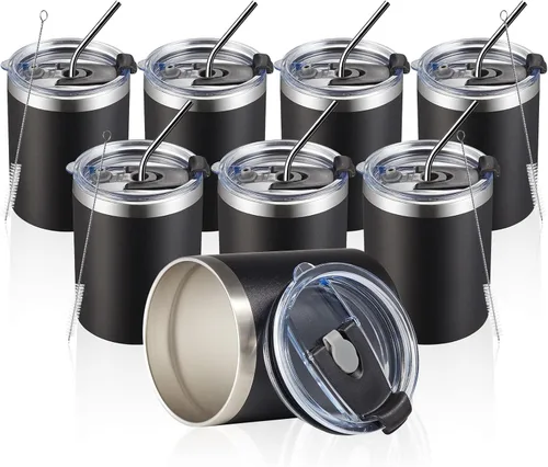 Miniatura 23 de MEWAY Paquete de 8 tazas reutilizables aisladas de acero inoxidable de 12 onzas, taza de café duradera de doble pared, capa en polvo, para café