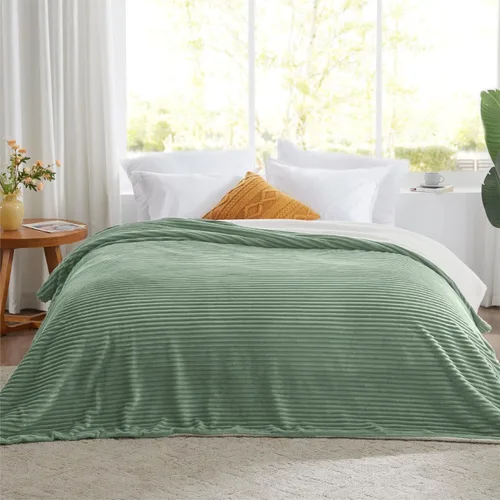 Miniatura 25 de Manta Sherpa para sofá, súper suave y gruesa, manta blanca, mantas cálidas para invierno, manta mullida para sofá cama, forro polar a rayas, crema