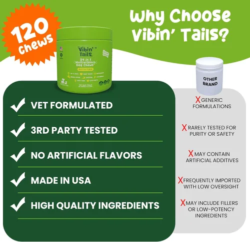 Miniatura 4 de Vibin' Tails Multivitamínico 24 en 1 para perros, glucosamina condroitina apoyo para cadera y articulaciones, probióticos y omega-3, piel y pelaje