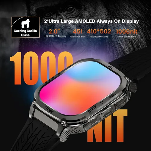 Miniatura 3 de AMAZTIM Reloj Inteligente, Batería Extra Larga de 60 Días, Resistente al Agua 5ATM para Natación y Buceo, Grado Militar de Metal Completo, Negro