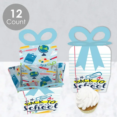 Miniatura 6 de Big Dot of Happiness Regreso a clases – Cajas de regalo cuadradas – Decoraciones para el primer día de clases – Cajas de lazo – Juego de 12