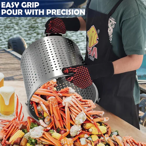 Miniatura 6 de ARC - Olla grande de acero inoxidable de 64 cuartos de galón para caldera de mariscos con cesta y estante de vapor, olla de cocina al aire libre