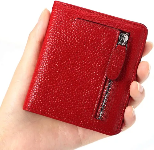 Miniatura 4 de Funtor Cartera de cuero para mujer, pequeña y compacta, con bolsillo doble, bloqueo RFID, para mujer