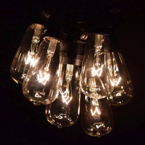 Miniatura 2 de Hometown Evolution, Inc. Cadena de luces Edison vintage de grado comercial para exteriores (ST40 transparente, cable negro comercial, 25 pies)