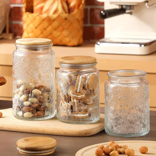 Miniatura 7 de Custde Tarros de almacenamiento de vidrio con tapa hermética de bambú, 35 onzas líquidas, recipientes decorativos de alimentos para encimera