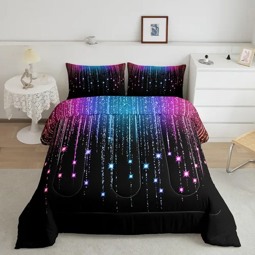 Miniatura 10 de Feelyou - Juego de edredón abstracto ombre, color azul y negro, juego de cama para adolescentes, para niños, mujeres y jóvenes, juego de edredón