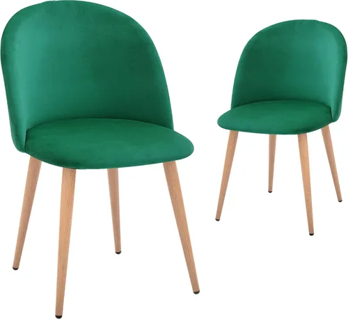 CangLong Mid Century - Juego de 2 sillas tapizadas de terciopelo para cocina, modernas, color verde, 1