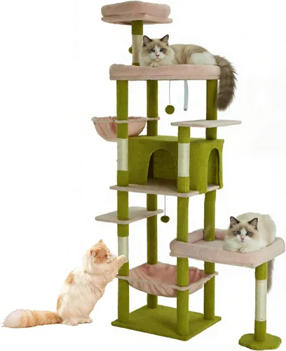 Miniatura 16 de Árbol para gatos de 35.8 pulgadas con cama doble para gatos y hamaca, rascador de felpa con plataforma cómoda para dormir y pelota de juguete