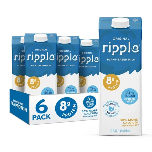 Ripple Leche no láctea, original, leche vegana con proteína de guisante de 0.28 oz, cartones de porción individual estables para llevar, sin OMG, a