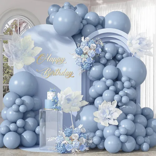 Miniatura 27 de Globos azul claro de látex de 5, 10, 12, 18 pulgadas, diferentes tamaños, 103 piezas de globos mate azul cielo azul bebé para decoración de fiesta