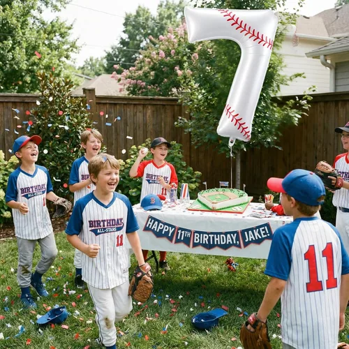 Miniatura 6 de Jenaai Globos de béisbol con el número 7 de 40 pulgadas, decoraciones de fiesta de cumpleaños, globos de aluminio grandes para cumpleaños, baby