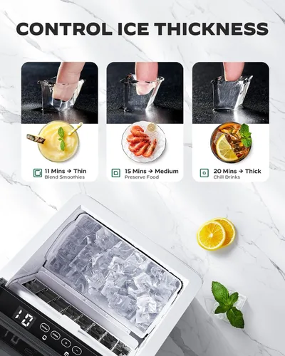 Miniatura 5 de Silonn Máquina de hielo para encimera de 44 libras/día, máquina de hielo con autolimpieza, máquina de hielo de acero inoxidable con 2 opciones