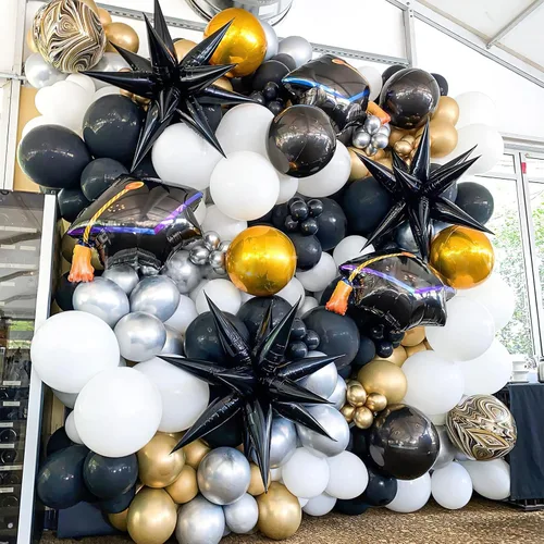 Miniatura 4 de PartyWoo 6 globos de estrella negra y 6 globos de estrella plateados