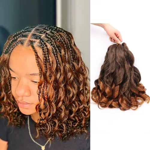 Miniatura 34 de Cabello rizado francés para trenzar de 12 pulgadas, 8 paquetes de cabello rizado preestirado para trenzas de caja, rizos franceses, trenzas